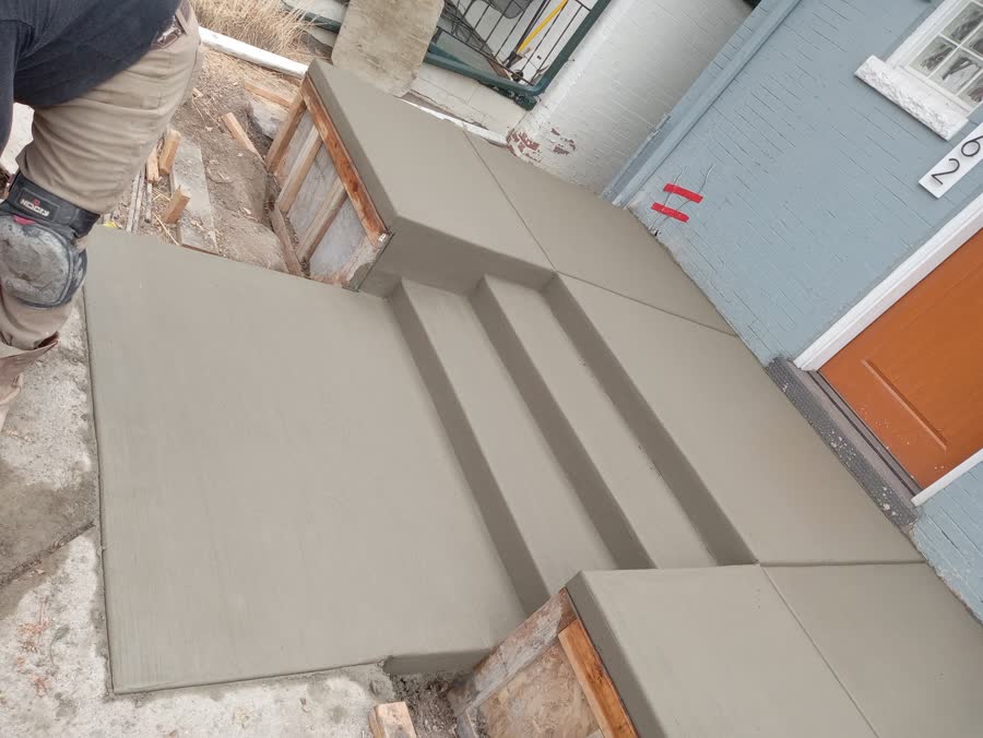 Concrete steps and landing freshly poured